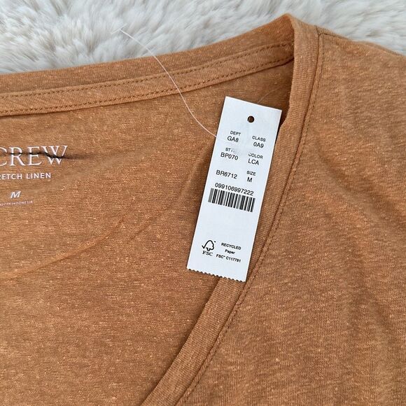 J. Crew V-neck T-shirt Stretch Linen Blend in Warm Brandy Size M - Picture 4 of 7